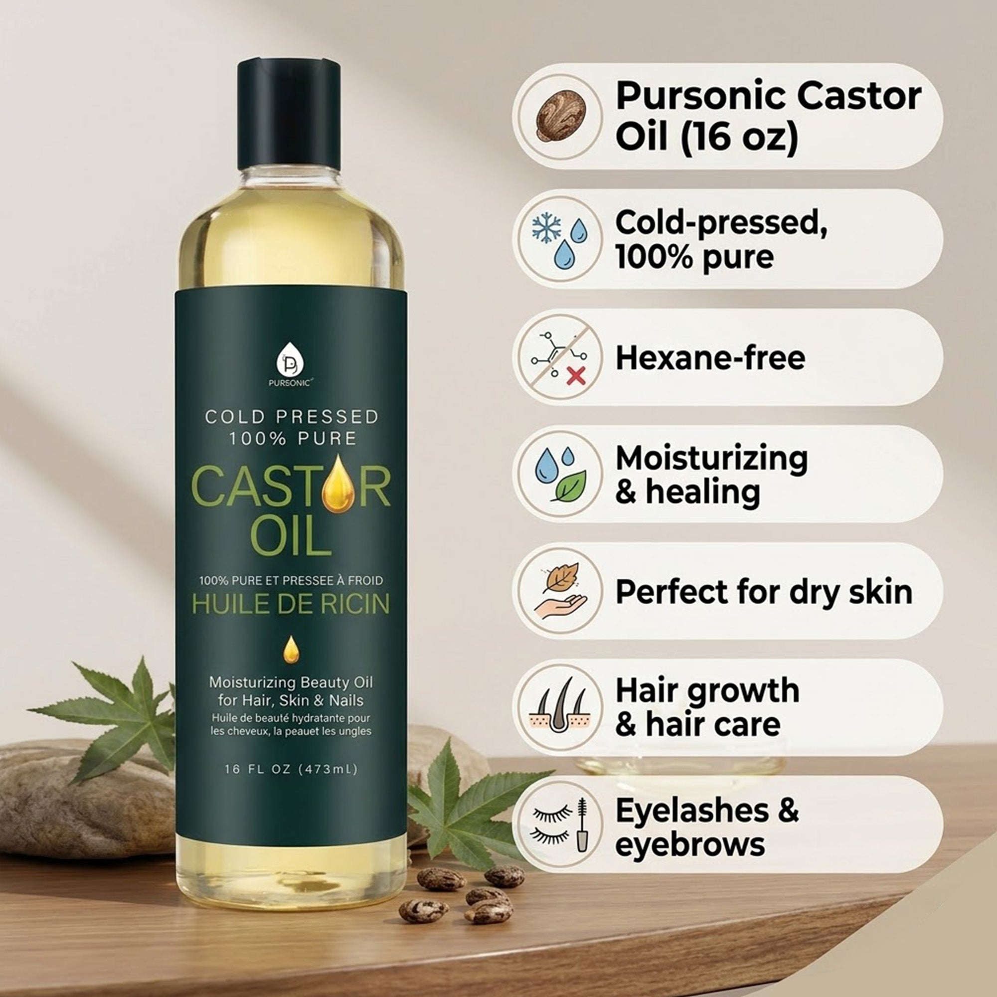 100% Pure Cold Pressed Castor Oil 16 Oz - Rayzo Store