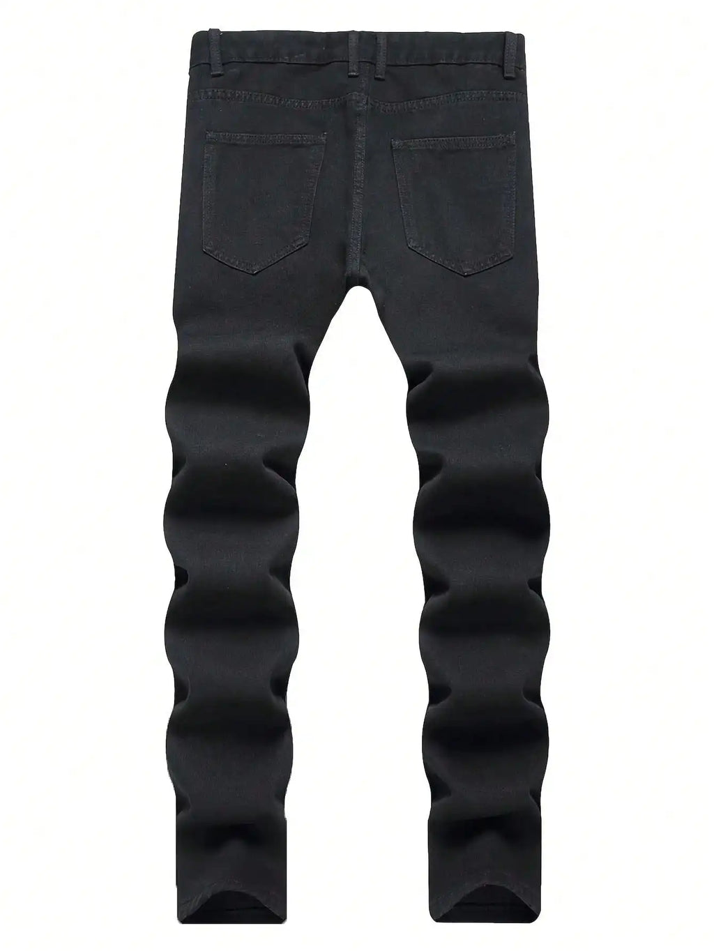 Single piece of trendy streetwear: straight-cut ripped denim jeans in black.